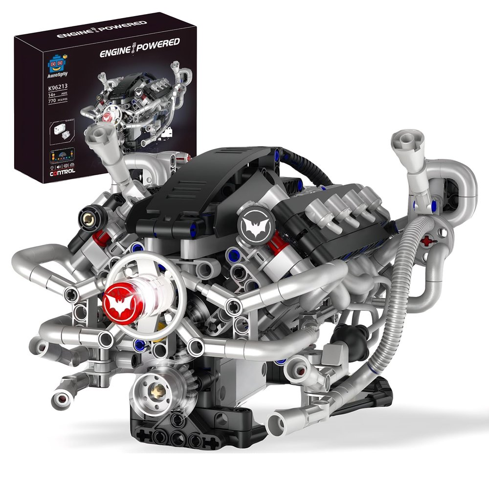 AoreSpty Build Your Own RC V8 Engine Model Kit | 770+ Pieces STEM Set | Realistic Pistons, LEDs, Smoke Effects | App & Remote Control