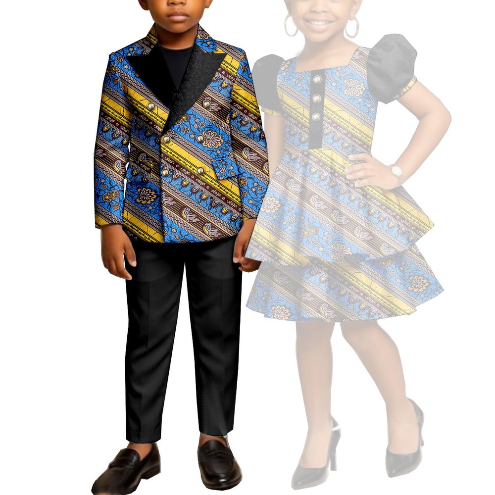 CPFZUO Children Girls Boy African Dress Ankara Sister Outfits or Dashiki Brother Suits 2 Piece Set v73 Boy Retro Medium