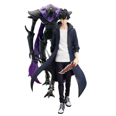 2pcs Sung Jin Woo and Beru Figure Statue Model Fighting Pose Cartoon Manga Character Figure with Base, PVC Desktop Decoration Collectibles Gift