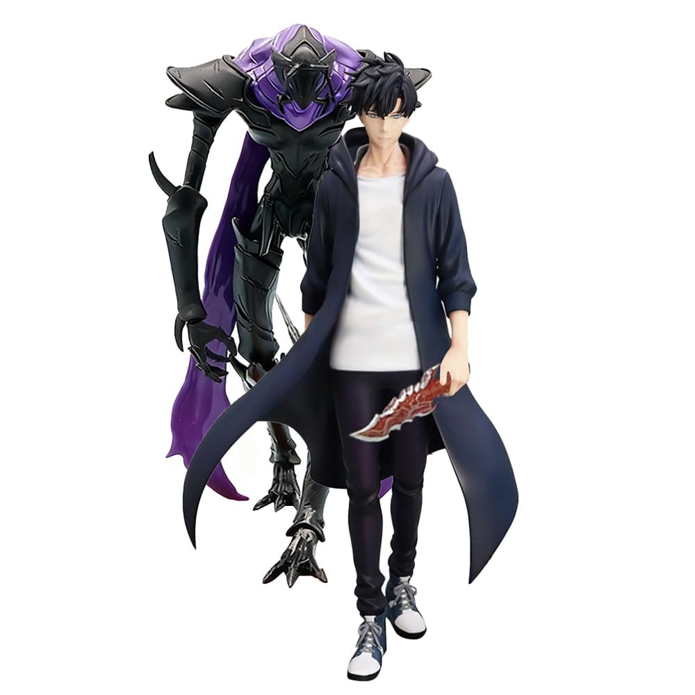 2pcs Sung Jin Woo and Beru Figure Statue Model Fighting Pose Cartoon Manga Character Figure with Base, PVC Desktop Decoration Collectibles Gift