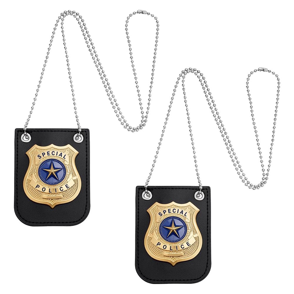 UNICRAFTALE 2Pcs America Police Badge Golden Detective Badge with Platinum Chain & Belt Clip Halloween Costume Badges Role Play Badges Police Accessories for Themed Parties Cosplay 3.82x2.8 Inches