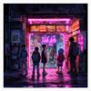 Magnet Children Standing Near a neon-lit Cyberpunk Shop Magnetic Vinyl Decal Reusable 5" view 1