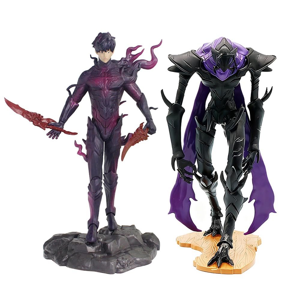 2pcs Sung Jin Woo and Beru Figure Statue Model Fighting Pose Cartoon Manga Character Figure with Base, PVC Desktop Decoration Collectibles Gift