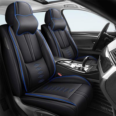 QUFEI Car Seat Covers for i5,for BMW i5 2026,Leather Front Seat Covers,Airbag-Compatible Car Seat Protectors,Waterproof Seat Cover for Cars(Black+Blue,2PCS/with Pillows)