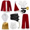 11Pcs Men Red Deluxe Christmas Mr Claus Costume,Professional Christmas Santa Claus Velvet Suit with Beard,Gloves (4X-Large) view 2
