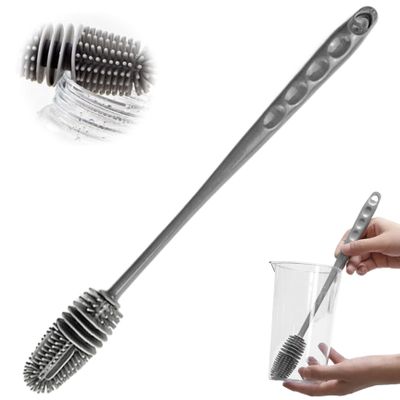 11" Water Bottle Cleaner Brush, Flexible 360 Silicone Bottle Brush with Long Handle Scratch-Resistant Dishwasher Safe for Small Narrow Neck Containers