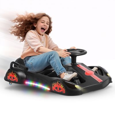 36V Go Cart for Kids Ages 6-12, 360 Electric Off Road Go Kart with Brushless Motor, Max Speed up to 13 MPH, LED Lights, Music Player, 132l LBS Max Load Capacity (Black)