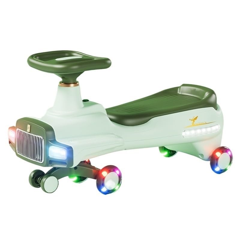 Wiggle Car Fun Light Up Car Scooter with Music Light-up Wheels Realistic Headlights Anti-Rollover Wiggle Cars(Green)