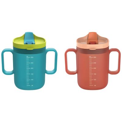 10 Oz Sippy Cups for Kids, 2 Pack with Duckbill Spout & Handles, Ideal for Milk & Water, Sky Blue and Coral