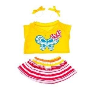 Butterfly Outfit Plush Clothes with Yellow Bows Fits 14-18 Inch Stuffed Animals - Teddy Bear Doll Costume Dress Up Wings Set Soft Fabric Pretend Play Accessory Gift for Kids
