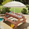 K LUCKIDS Kids 3-in-1 Sand & Water Activity Table, Wood Outdoor Convertible Picnic Table, 2 Play Boxes, Removable Top with Faucet, Picnic for Outdoor (Brown/Brown) view 4