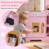 HONEY JOY Corner Kids Kitchen Playset, Wooden Toy Kitchen Set w/Lights & Sounds, Range Hood, Ice Maker & Coffee Maker, Microwave, Sink, Faucet, Little Chef Pretend Play Kitchen for Toddlers, Dark Pink view 3