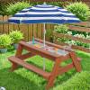 K LUCKIDS Kids 3-in-1 Sand & Water Activity Table, Wood Outdoor Convertible Picnic Table, 2 Play Boxes, Removable Top with Faucet, Picnic for Outdoor (Brown/Navy) view 3