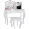Kids Vanity with Lighted Mirror, Toddler Vanity Table and Chair Set, Girls Makeup Playset, White view 1