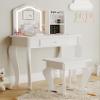 Kids Vanity with Lighted Mirror, Toddler Vanity Table and Chair Set, Girls Makeup Playset, White view 2