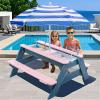 K LUCKIDS Kids 3-in-1 Sand & Water Activity Table, Wood Outdoor Convertible Picnic Table, 2 Play Boxes, Removable Top with Faucet, Picnic for Outdoor (Pink/Navy) view 3