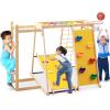 Costzon Indoor Playground, 6-in-1 Kids Montessori Jungle Gym with Baby Slide, Rock Climbing Wall, Basketball Hoop, Monkey Bar, Rope Net, Ladder, Wooden Climber Playset for Kids Gifts (Multicolor) view 1