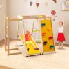Costzon Indoor Playground, 6-in-1 Kids Montessori Jungle Gym with Baby Slide, Rock Climbing Wall, Basketball Hoop, Monkey Bar, Rope Net, Ladder, Wooden Climber Playset for Kids Gifts (Multicolor) view 2