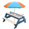 K LUCKIDS Kids 3-in-1 Sand & Water Activity Table, Wood Outdoor Convertible Picnic Table, 2 Play Boxes, Removable Top with Faucet, Picnic for Outdoor (Blue/Orange) view 1