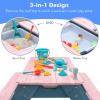 K LUCKIDS Kids 3-in-1 Sand & Water Activity Table, Wood Outdoor Convertible Picnic Table, 2 Play Boxes, Removable Top with Faucet, Picnic for Outdoor (Pink/Orange) view 2