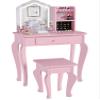 Kids Vanity with Lighted Mirror, Toddler Vanity Table and Chair Set, Girls Makeup Playset, Pink view 1