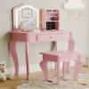 Kids Vanity with Lighted Mirror, Toddler Vanity Table and Chair Set, Girls Makeup Playset, Pink view 2