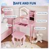 Kids Vanity with Lighted Mirror, Toddler Vanity Table and Chair Set, Girls Makeup Playset, Pink view 4