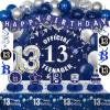 13th Birthday Decorations for Boys Girls, Blue Silver 13 Year Old Boy Bday Decor, Number 13 Balloon Happy 13th Birthday Banner Backdrop Honeycomb Centerpieces for Official Teenager Party Supplies view 1