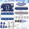 13th Birthday Decorations for Boys Girls, Blue Silver 13 Year Old Boy Bday Decor, Number 13 Balloon Happy 13th Birthday Banner Backdrop Honeycomb Centerpieces for Official Teenager Party Supplies view 3