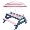 K LUCKIDS Kids 3-in-1 Sand & Water Activity Table, Wood Outdoor Convertible Picnic Table, 2 Play Boxes, Removable Top with Faucet, Picnic for Outdoor (Pink/Pink) view 1
