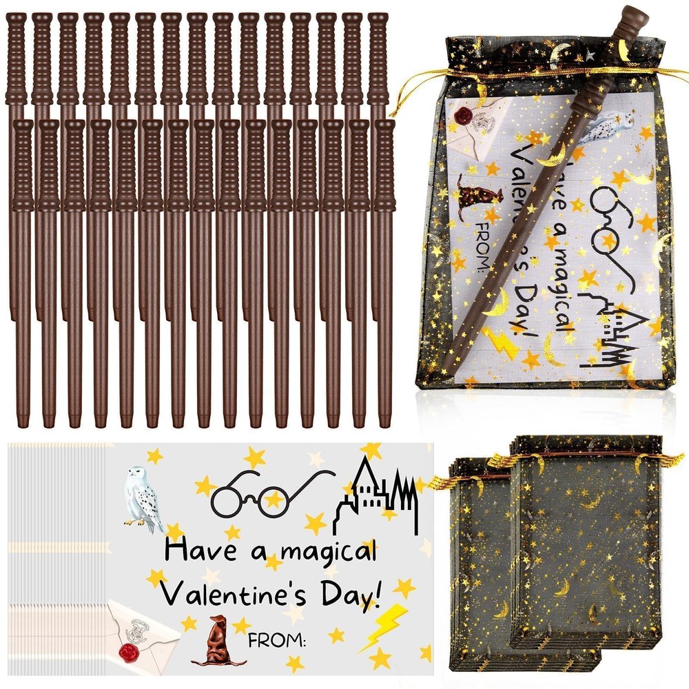 30 Set Valentines Day Wizard Party Favors, Wand Pencils and Wizard Glasses Gift Set, Wizard Goodie Bag Fillers, Exchange Gifts, Party Favor Supplies Filler Goodie Bag Stuffers Birthday Party Supplies