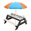 K LUCKIDS Kids 3-in-1 Sand & Water Activity Table, Wood Outdoor Convertible Picnic Table, 2 Play Boxes, Removable Top with Faucet, Picnic for Outdoor (Black/Orange) view 1