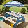 K LUCKIDS Kids 3-in-1 Sand & Water Activity Table, Wood Outdoor Convertible Picnic Table, 2 Play Boxes, Removable Top with Faucet, Picnic for Outdoor (Blue/Navy) view 3