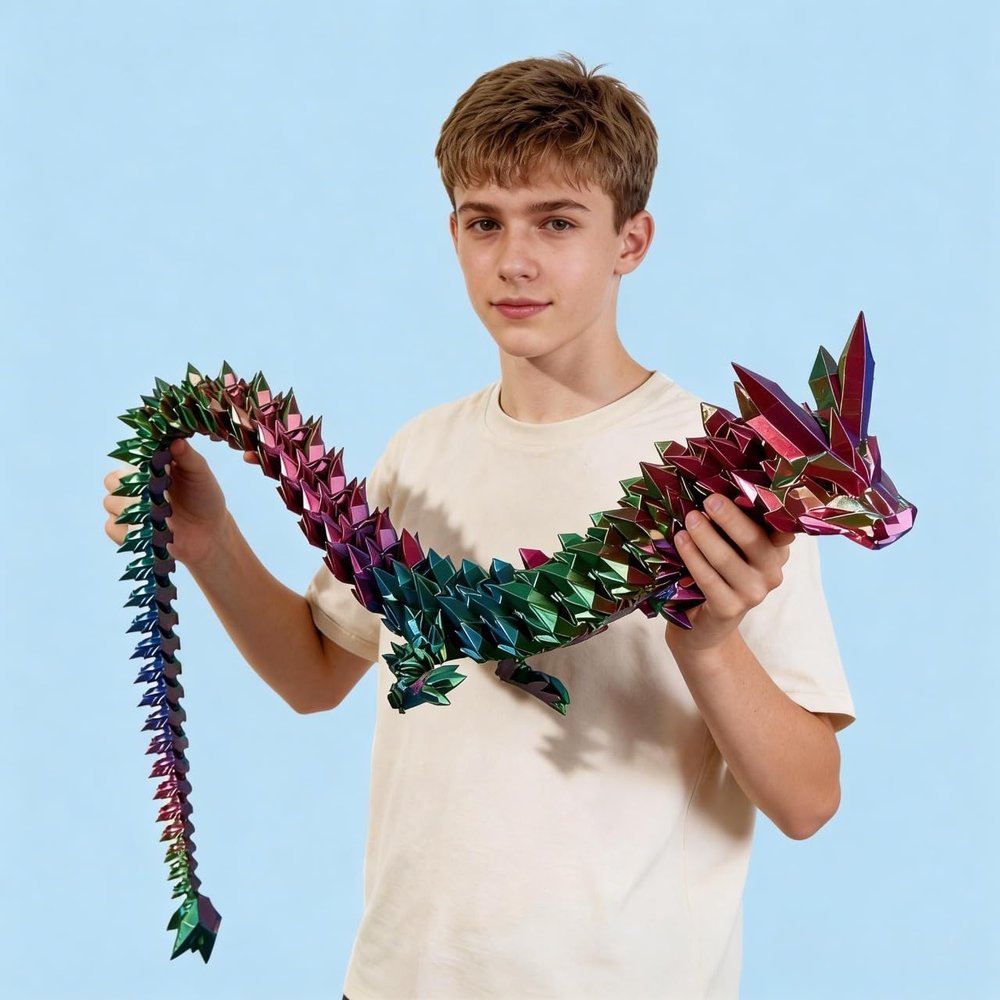 473D Printed Dragon Large 3D Dragon--Bigger Fidget Toy Gift for Kids, Boys, Girls & Adults,Cool Giant Crystal 3-D Printed Animals Desk Decoreaster basket essentials47in blue green purple