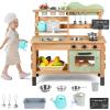 clinmday Kitchen Play Set, Outdoor Wooden Pretend Play Kitchen Set with Stoves, Removable Sink, Faucet, Blackboard, Cooking Accessories, Backyard Garden Toddler KitchenPlayset for Boys Girls Burlywood view 1