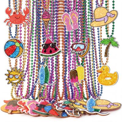 Tondiamo 36 Pcs Hawaiian Beaded Necklaces Bulk Summer Beach Pool Party Favors Tropical Pendant Necklaces Jewelry for Hawaiian Luau Party Favors Beach Themed Decor for Carnival Luau Supply(Summer)