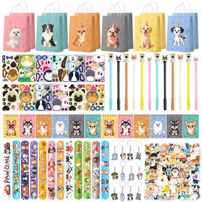 122 Pcs Dog Party Favors, Dog Themed Birthday Party Decorations, Cute Dog Pinata Goodie Bags Stuffers Make Your Own Stickers Keychain Wristbands Mini Notebooks for Kids Adopt a Puppy Party Favor