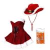 3Pcs Red Christmas Mrs Santa Claus Costume Outfits for Women,Christmas Holiday Cowgirl Dress with Cow Hat (2XL) view 3