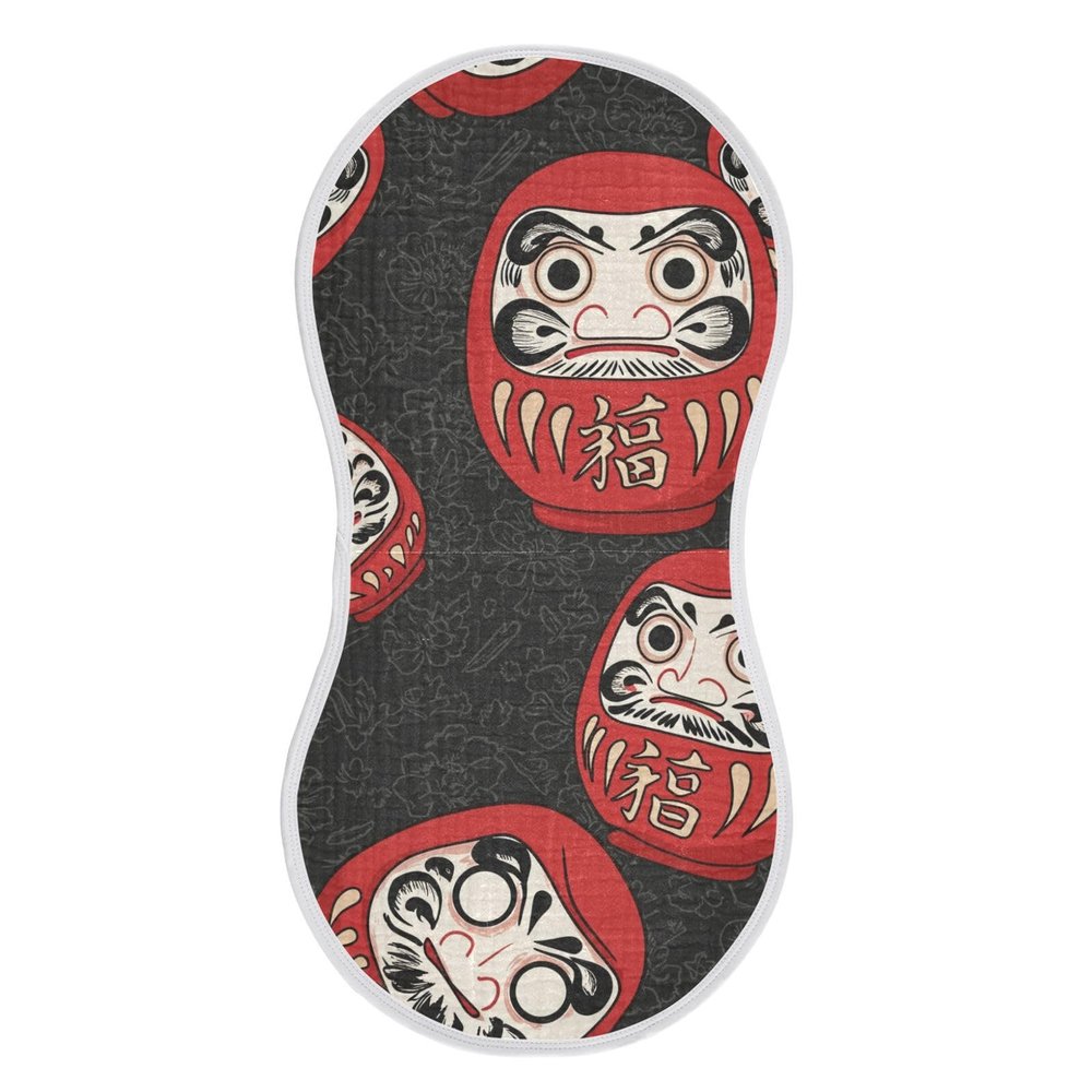 Kigai Japanese Daruma Print Baby Burp Cloths, Large Soft Absorbent Muslin Burp Cloths Set of 1, Cotton Baby Towels for Newborn Boys and Girls 22x11 Inch