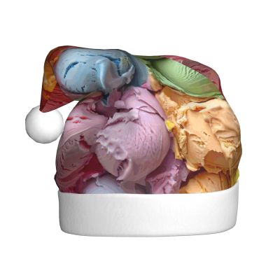 aabkjgfr Many Colored Ice Cream Print Adult Santa Hat,Soft And Comfortable Santa Hat,Suitable For New Year'S Holiday Parties,Indoors And Outdoors.