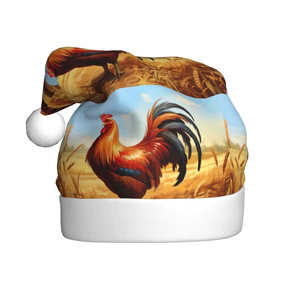 aabkjgfr Rooster Print Adult Santa Hat,Soft And Comfortable Santa Hat,Suitable For New Year'S Holiday Parties,Indoors And Outdoors.