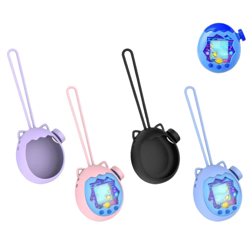 Silicone Case for Tamagotchi Paradise Soft Protective Cover with Lanyard, Shockproof Dustproof Shell for Tamagotchi Electronic Pet Toy (Black)