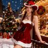 3Pcs Red Christmas Mrs Santa Claus Costume Outfits for Women,Christmas Holiday Cowgirl Dress with Cow Hat (3XL) view 2