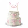 11 Pcs Bow Cake Toppers Happy Birthday Cake Bunting Topper with Wood Pole Handmade Pennant Flags, Happy Birthday Bowknot Cake Topper for Coquette Baby Shower Bridal Party Decoration view 1