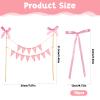 11 Pcs Bow Cake Toppers Happy Birthday Cake Bunting Topper with Wood Pole Handmade Pennant Flags, Happy Birthday Bowknot Cake Topper for Coquette Baby Shower Bridal Party Decoration view 2