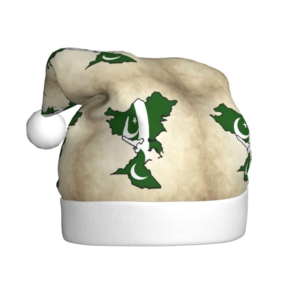 aabkjgfr Pakistan Flag Map03 Print Adult Santa Hat,Soft And Comfortable Santa Hat,Suitable For New Year'S Holiday Parties,Indoors And Outdoors.