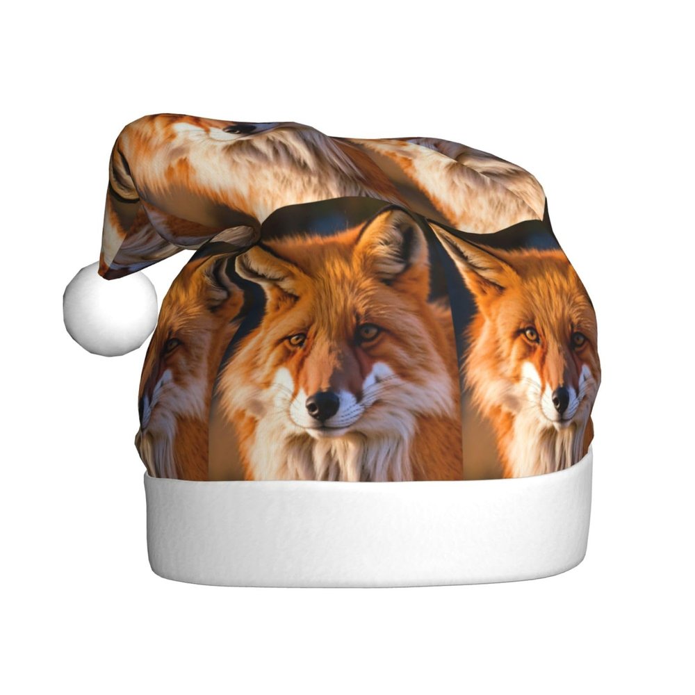 aabkjgfr Fox Print Adult Santa Hat,Soft And Comfortable Santa Hat,Suitable For New Year'S Holiday Parties,Indoors And Outdoors.