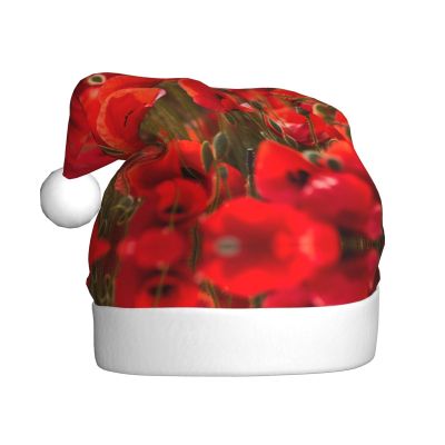 aabkjgfr Red Poppy Field Farm Print Adult Santa Hat,Soft And Comfortable Santa Hat,Suitable For New Year'S Holiday Parties,Indoors And Outdoors.
