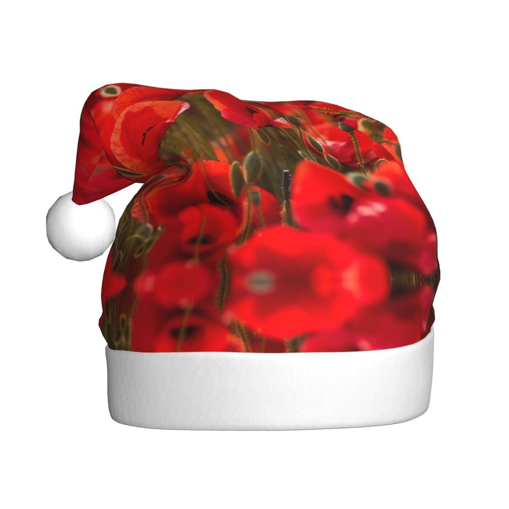 aabkjgfr Red Poppy Field Farm Print Adult Santa Hat,Soft And Comfortable Santa Hat,Suitable For New Year'S Holiday Parties,Indoors And Outdoors.