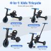 BABY JOY Toddler Tricycle, 4-in-1 Foldable Kids Trike with Adjustable Seat, Removable Pedal, EVA Foam Wheels & Push Handle, Balance Bike for Boys Girls 18-60 Months (Blue) view 2